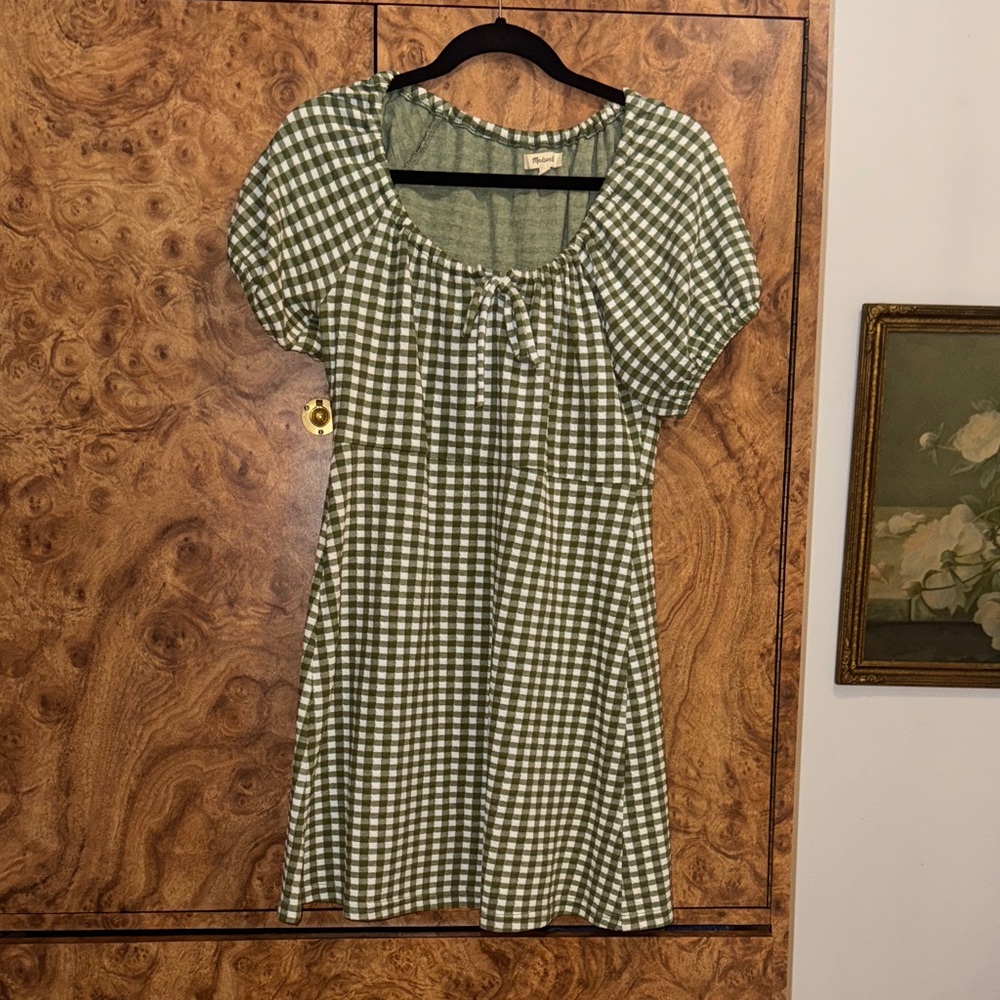 Madewell Green and White Gingham Mini Dress